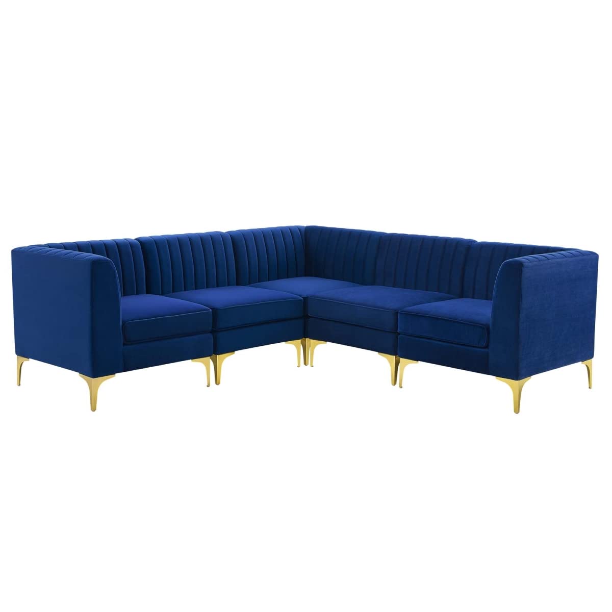 Modway Furniture Eei-4350-Nav Triumph Channel Tufted Performance Velvet Sectional Sofa Navy - 5 Piece